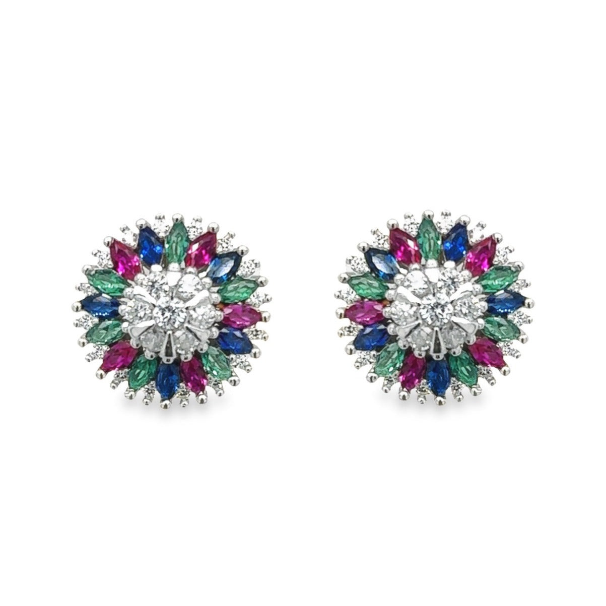 A704 Pendientes con poste decorativo de diamantes redondos multicolores