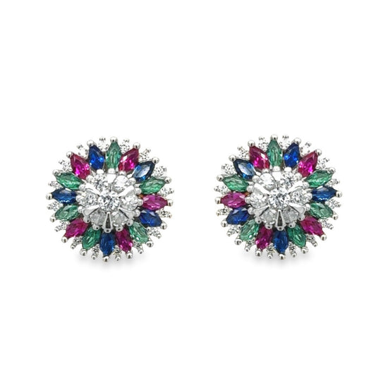 A704 Pendientes con poste decorativo de diamantes redondos multicolores