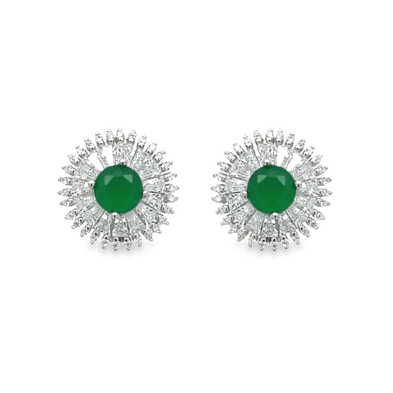 A713 Center Green Round Diamond Post Earrings