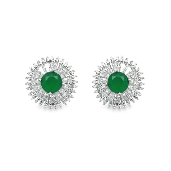 A713 Center Green Round Diamond Post Earrings