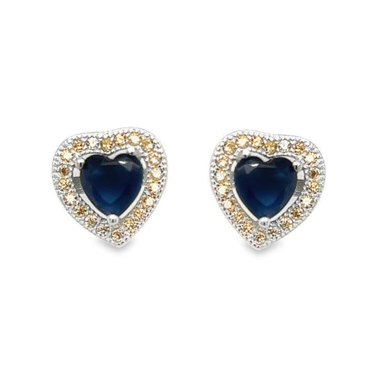 A721 Dark Blue Heart CZ Post Earrings