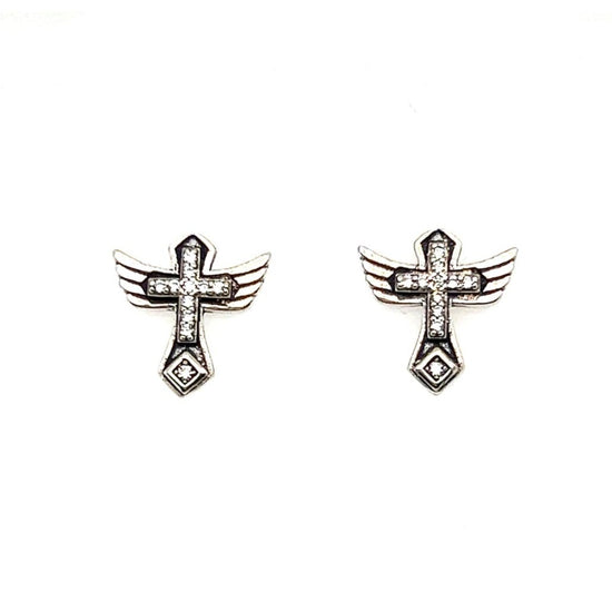 A96 Diamond Accent Cross with Wings Earrings