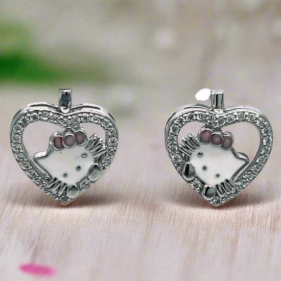 A990 Kitty Heart Hoop Earrings