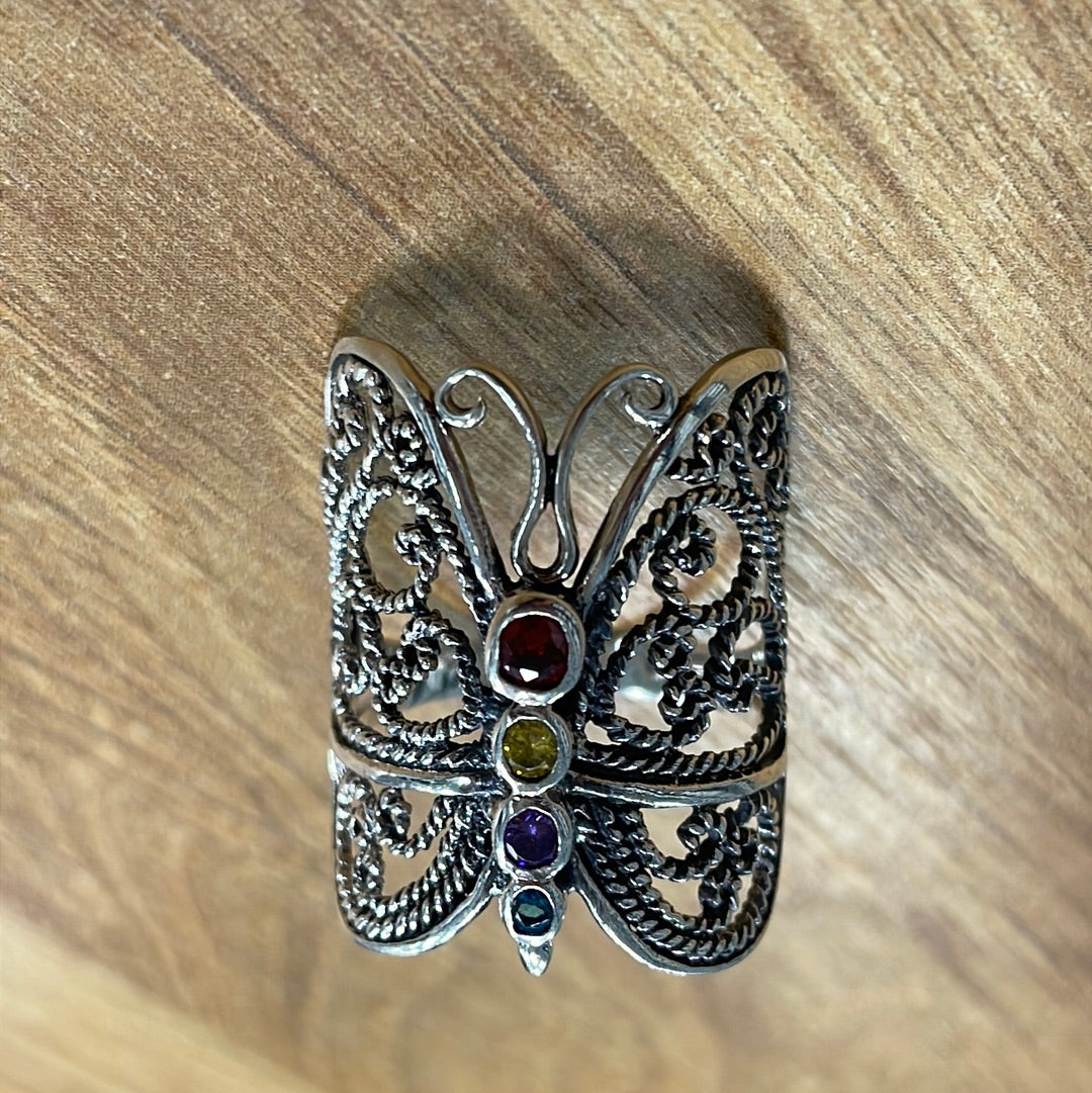 R804 Anillo Mariposa con piedras de colores