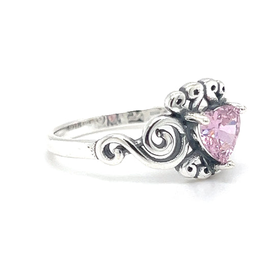 R829 Anillo Corazón Piedra Rosa