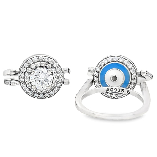 R678 Two Sides design Reversible CZ Stones or Blue Eye Ring