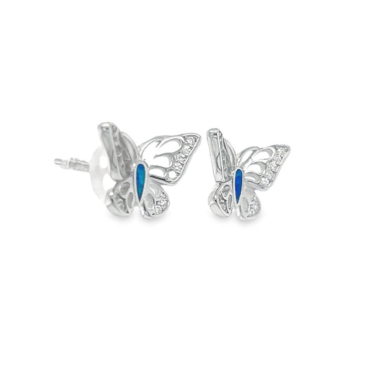 A807 Pendientes de Mariposa con Poste de Piedra de Ópalo Azul