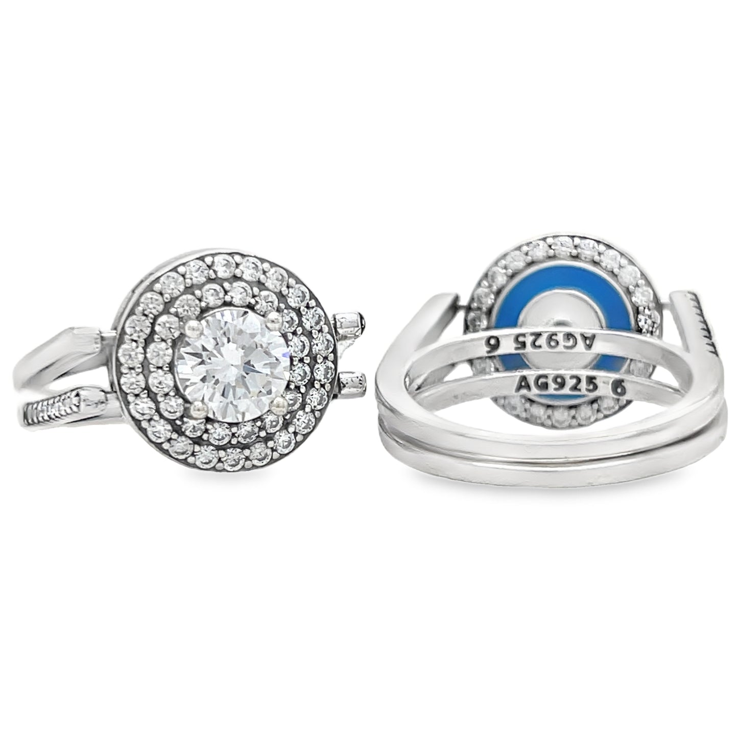 R678 Two Sides design Reversible CZ Stones or Blue Eye Ring