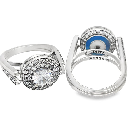 R678 Two Sides design Reversible CZ Stones or Blue Eye Ring