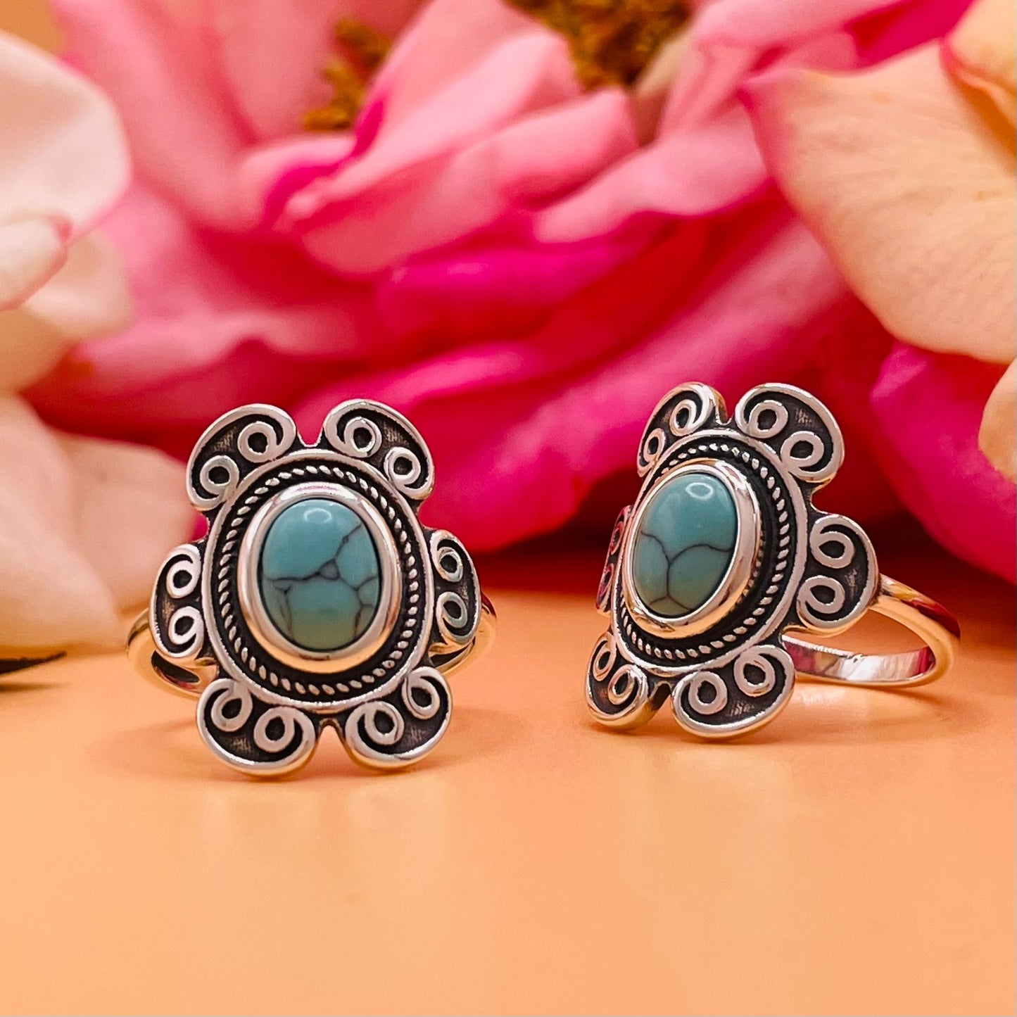 R92 Flower Turquoise Ring