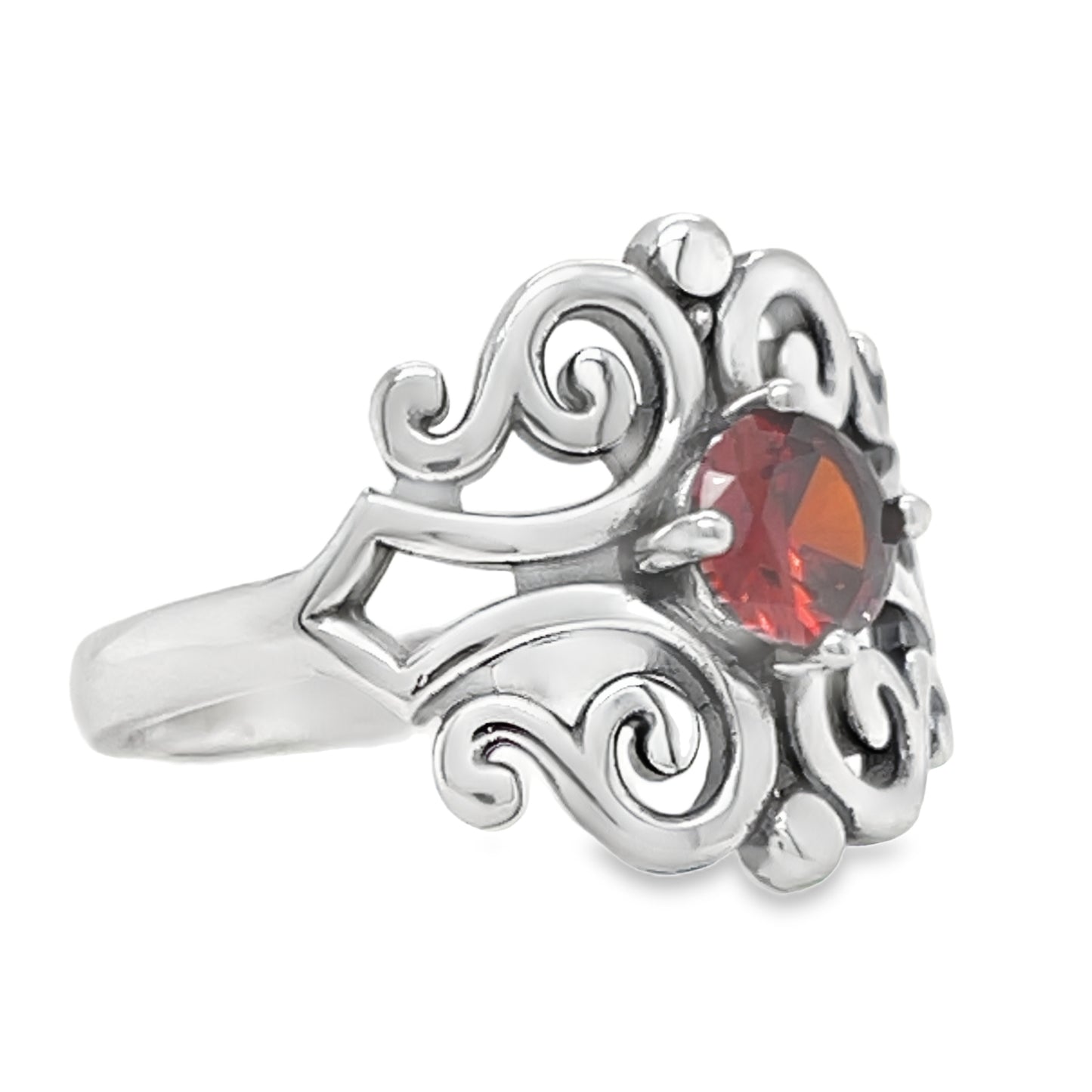 R527 Anillo Diseño Elegante Piedra Roja