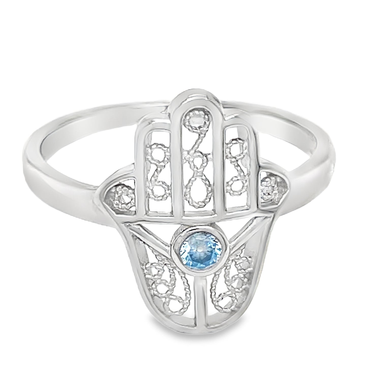 R644 Evil Eye Repellent Hand CZ Ring