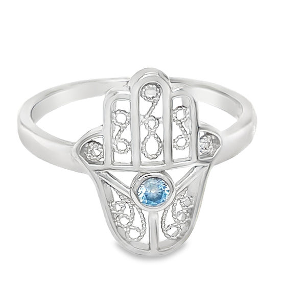 R644 Evil Eye Repellent Hand CZ Ring