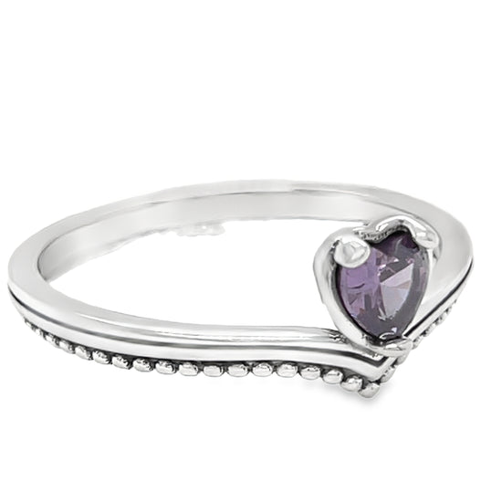 Anillo de corazón en forma de V morado R1030