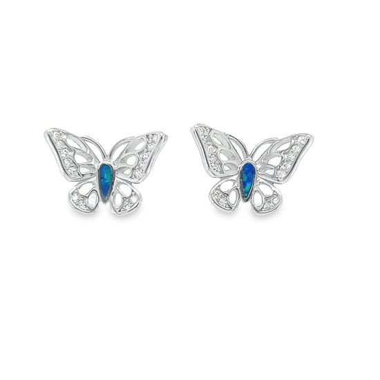 A807 Pendientes de Mariposa con Poste de Piedra de Ópalo Azul