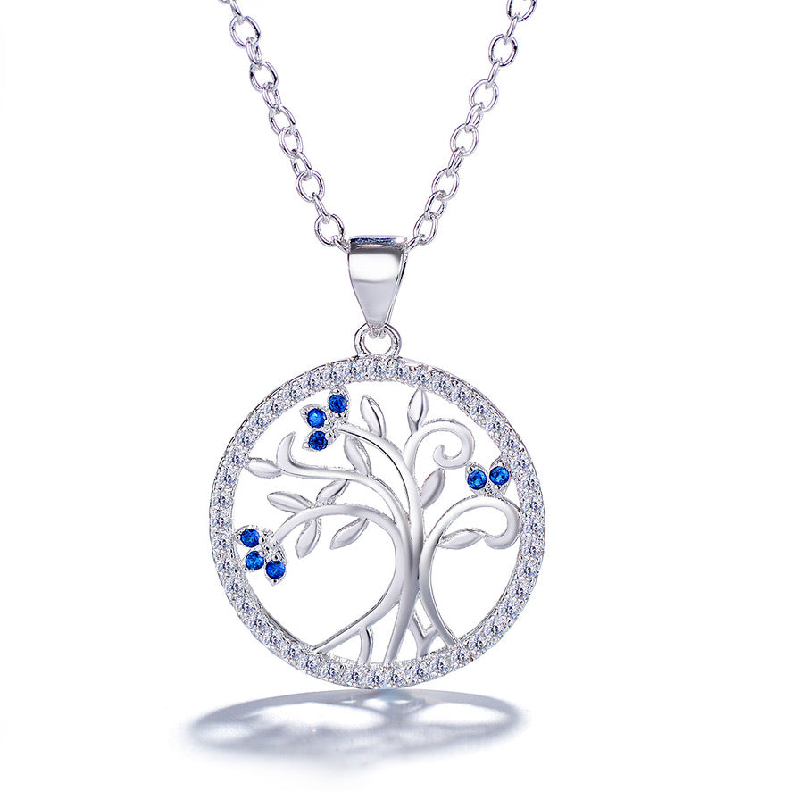 D921 Blue And Diamond Tree Pendant