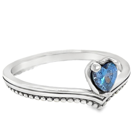 Anillo de corazón en forma de V azul R1029