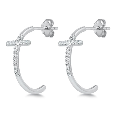 A886 Cross Dangle Hoop Earrings