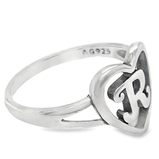 RR4 Letter R  Heart Ring