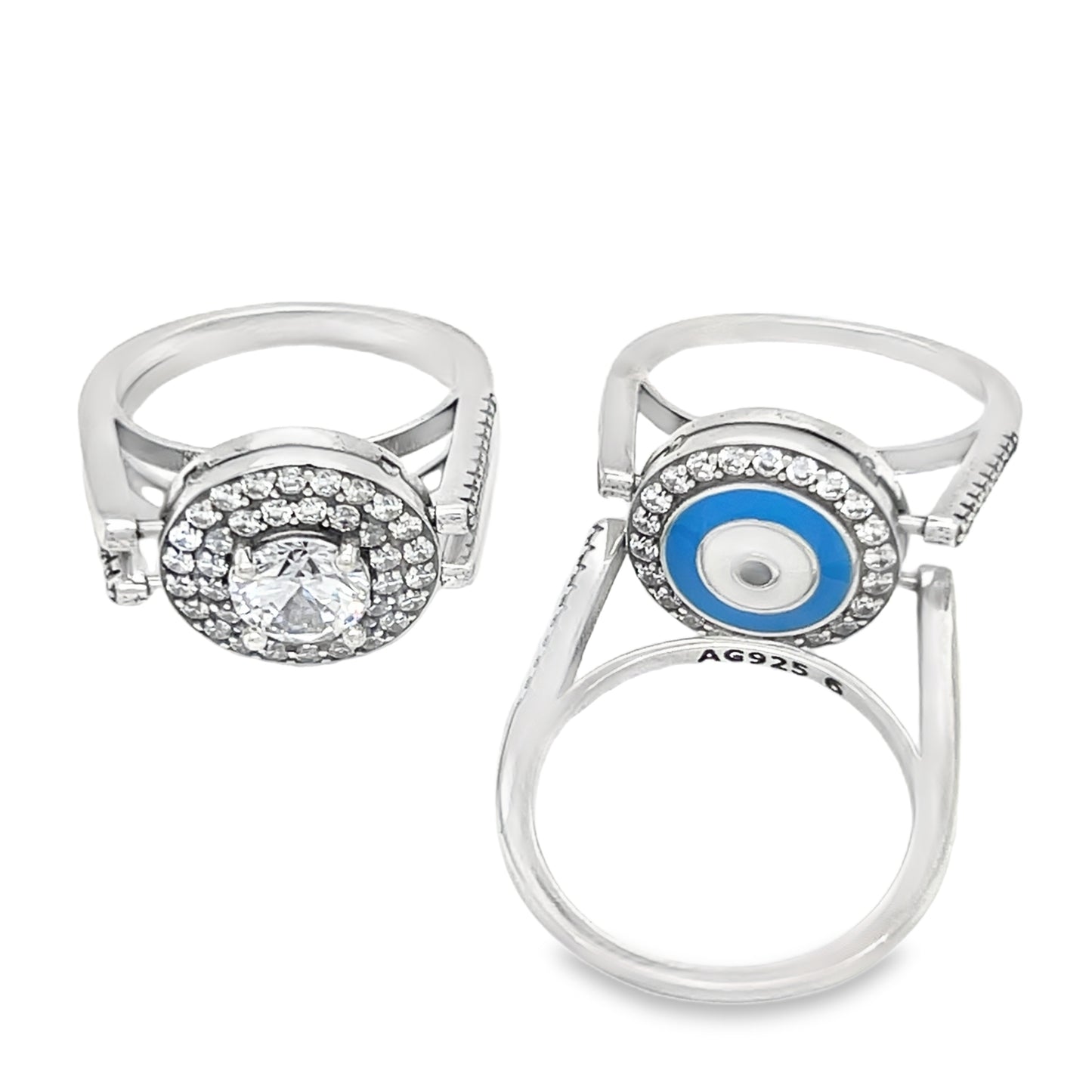 R678 Two Sides design Reversible CZ Stones or Blue Eye Ring