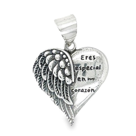 D445 Heart With Angel Wing Pendant