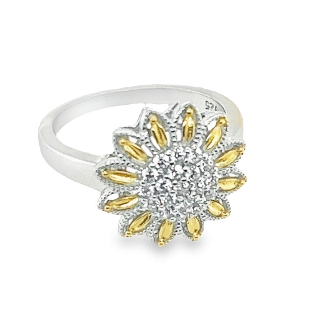 R105 Anillo Girasol Con Pétalos De Oro