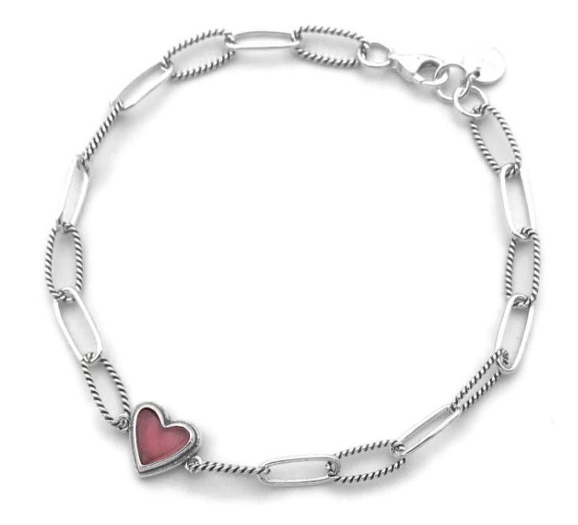 M379 Pulsera Corazón Piedra Rosa 19CM