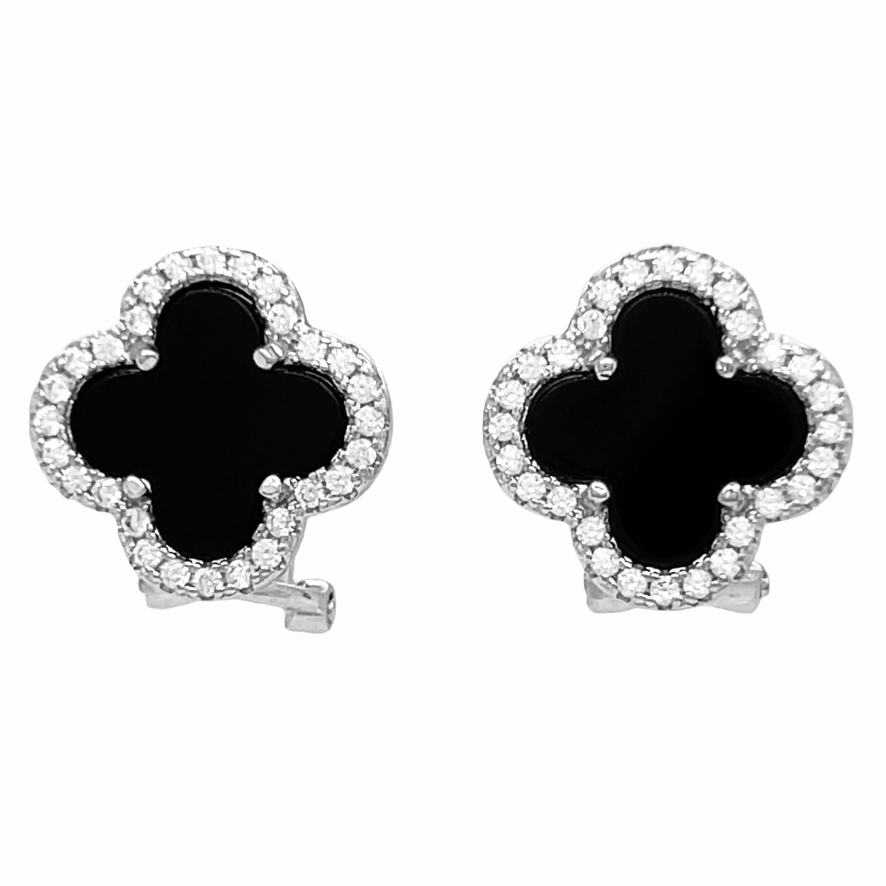 A856 Black Clover Post lever back Earrings