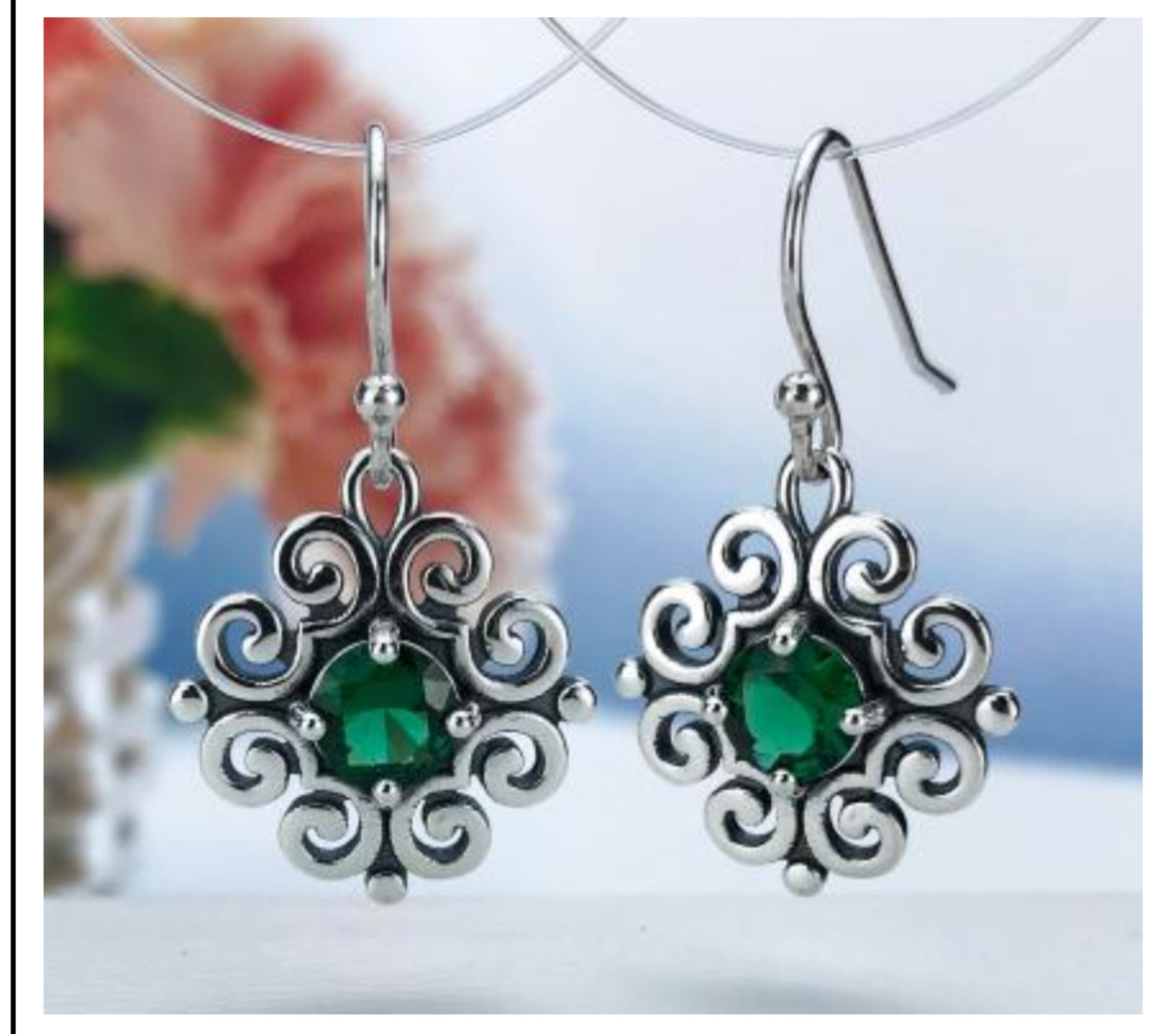 P439 Green Stone Elegant Design Hook Earrings