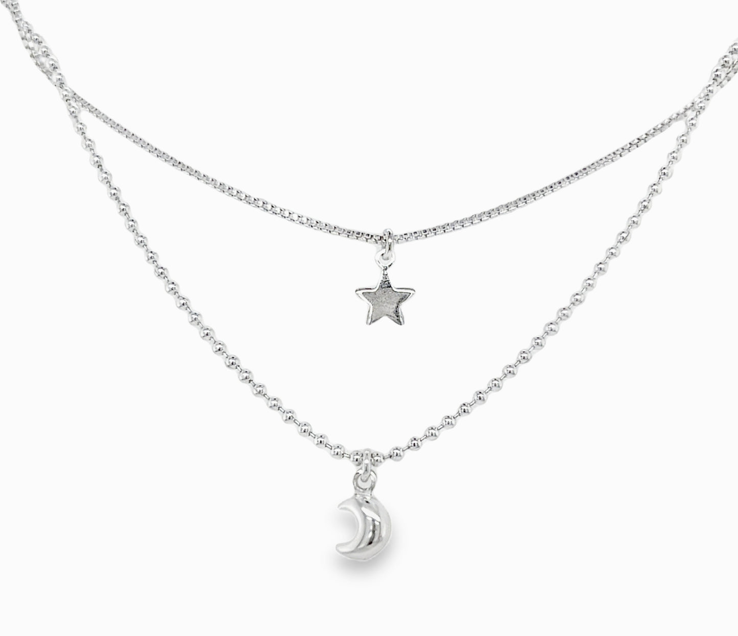 CA502 Star And Moon Stack Necklace 16in