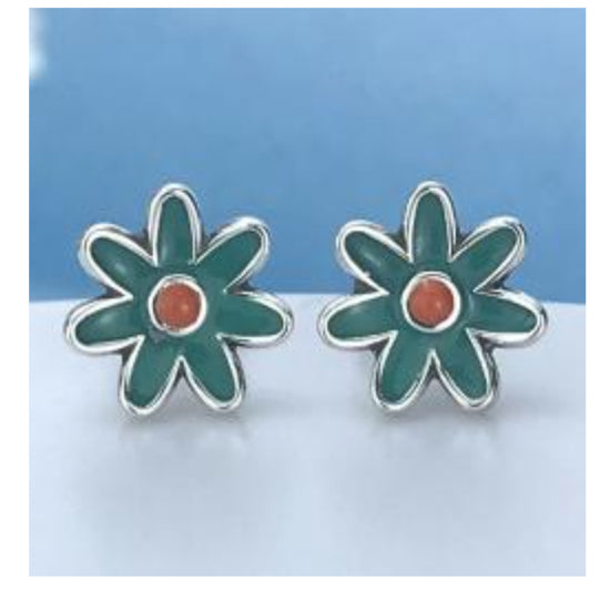 A823 Pendientes Mini Flor Turquesa