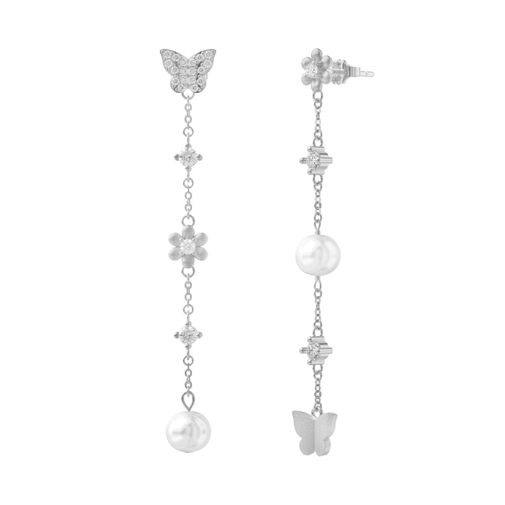 P571 Freshwater Pearl Long Butterfly Earrings