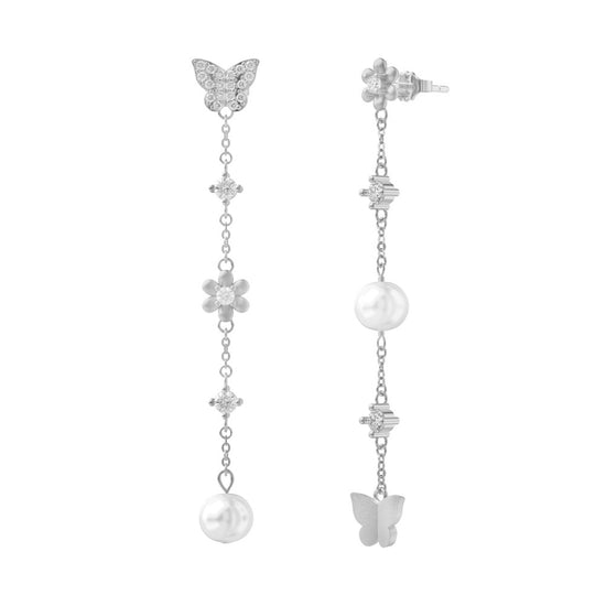 P571 Freshwater Pearl Long Butterfly Earrings