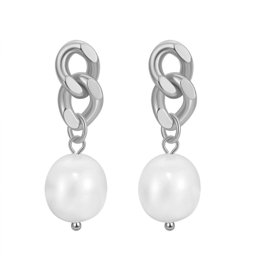 P568 Curb Chain Freshwater Pearl Earrings