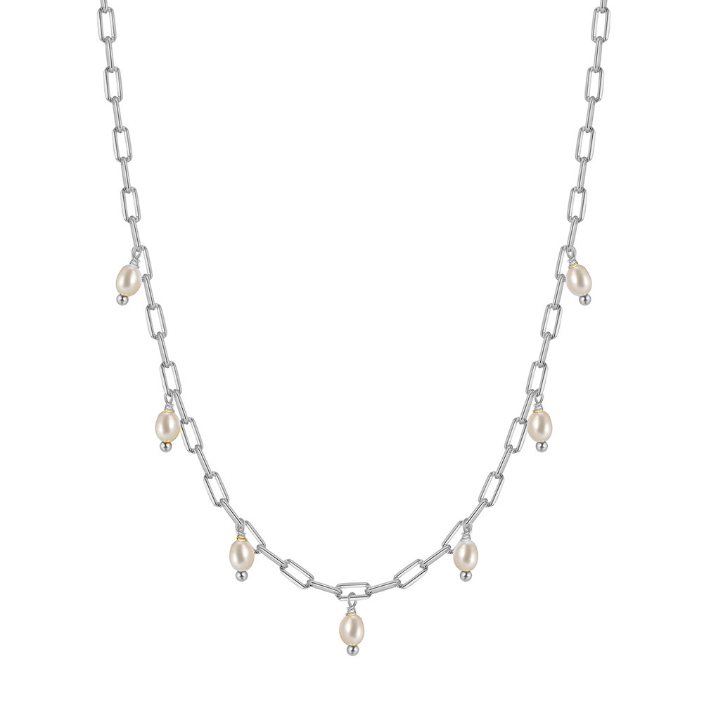 CA547 Paperclip Chain Freshwater Pearl Necklace