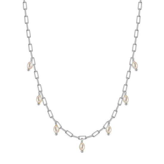 CA547 Paperclip Chain Freshwater Pearl Necklace