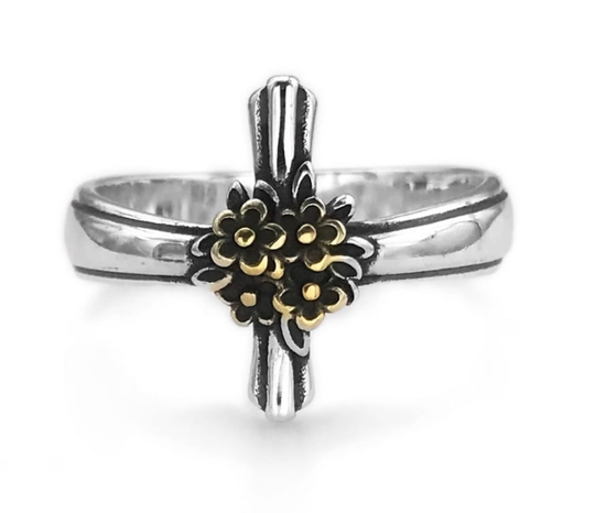 R951 Anillo Cruz Con Flores