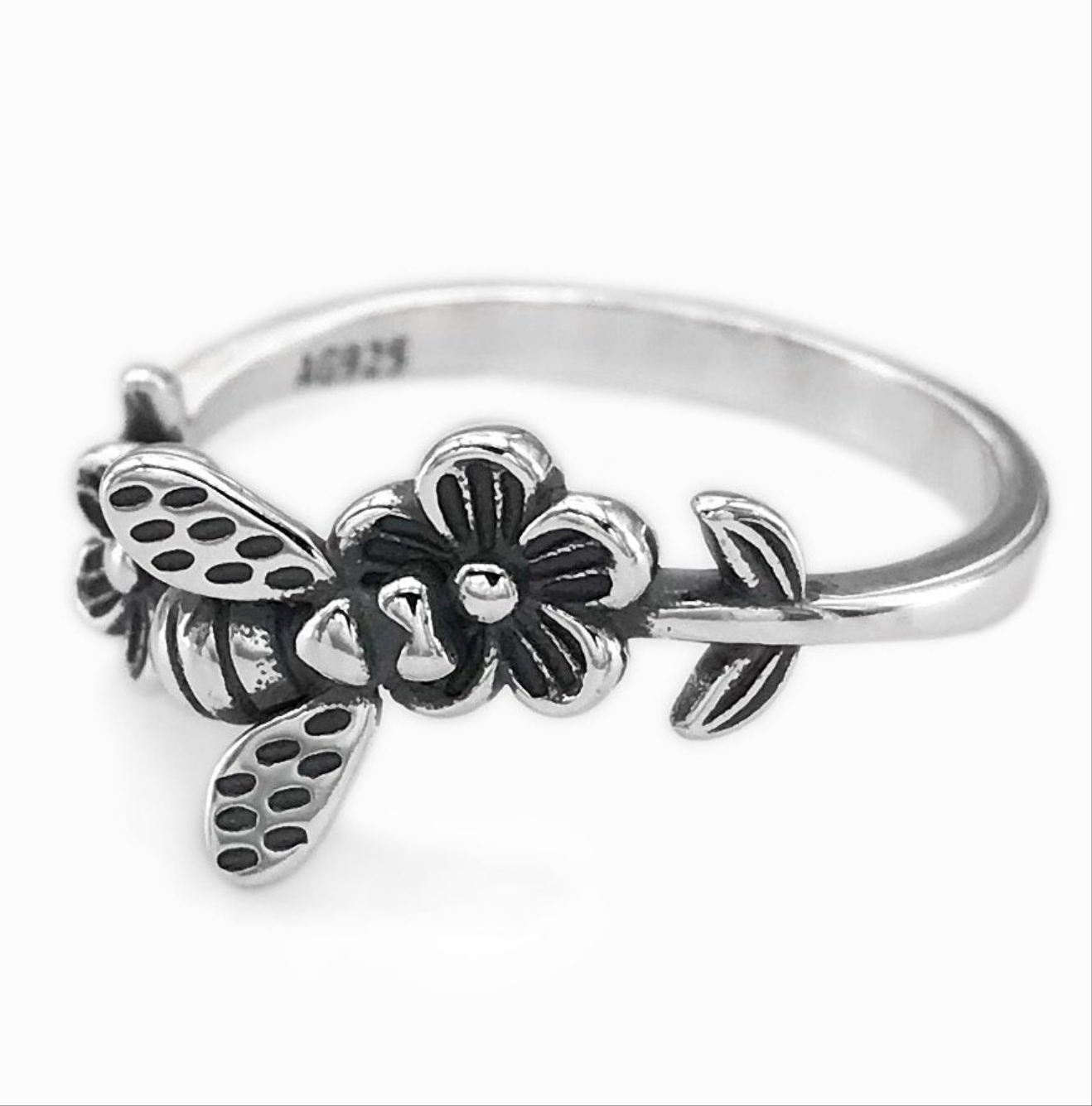 R967 Anillo Abeja Con Flores