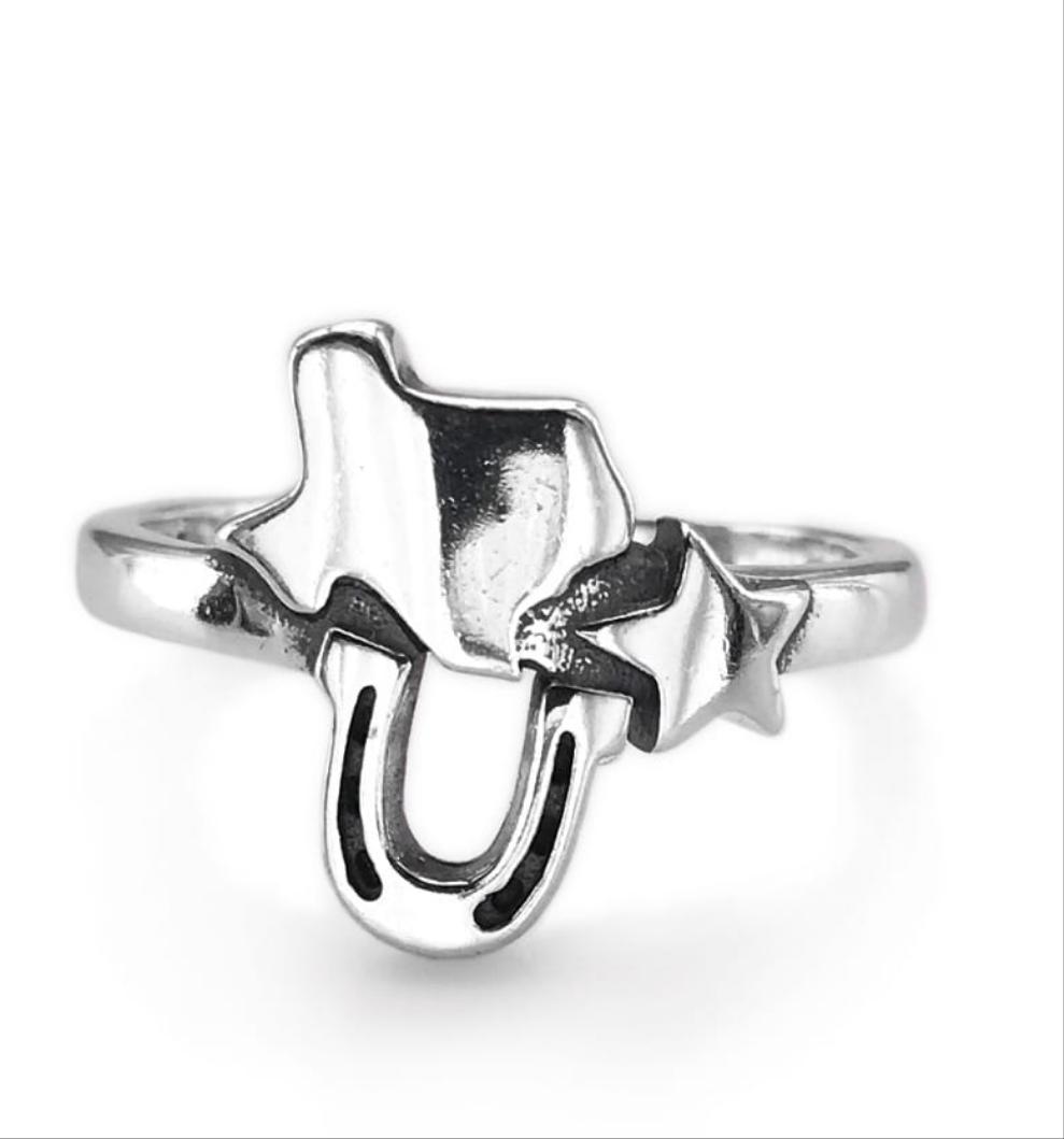 R926 Texas Star And Horseshoe Ring