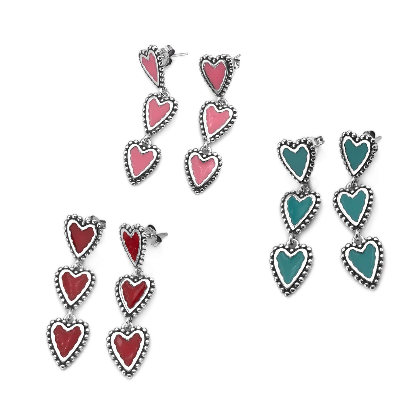 P541 Color Dangle Heart Earrings