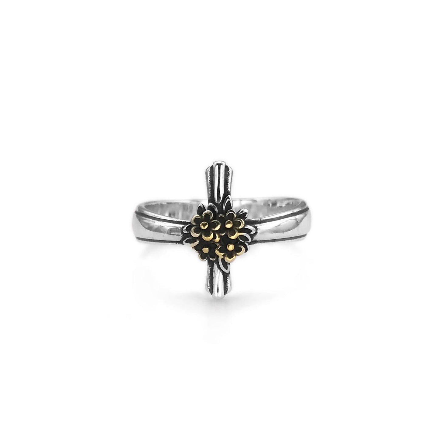 R951 Cross With Flowers Ring