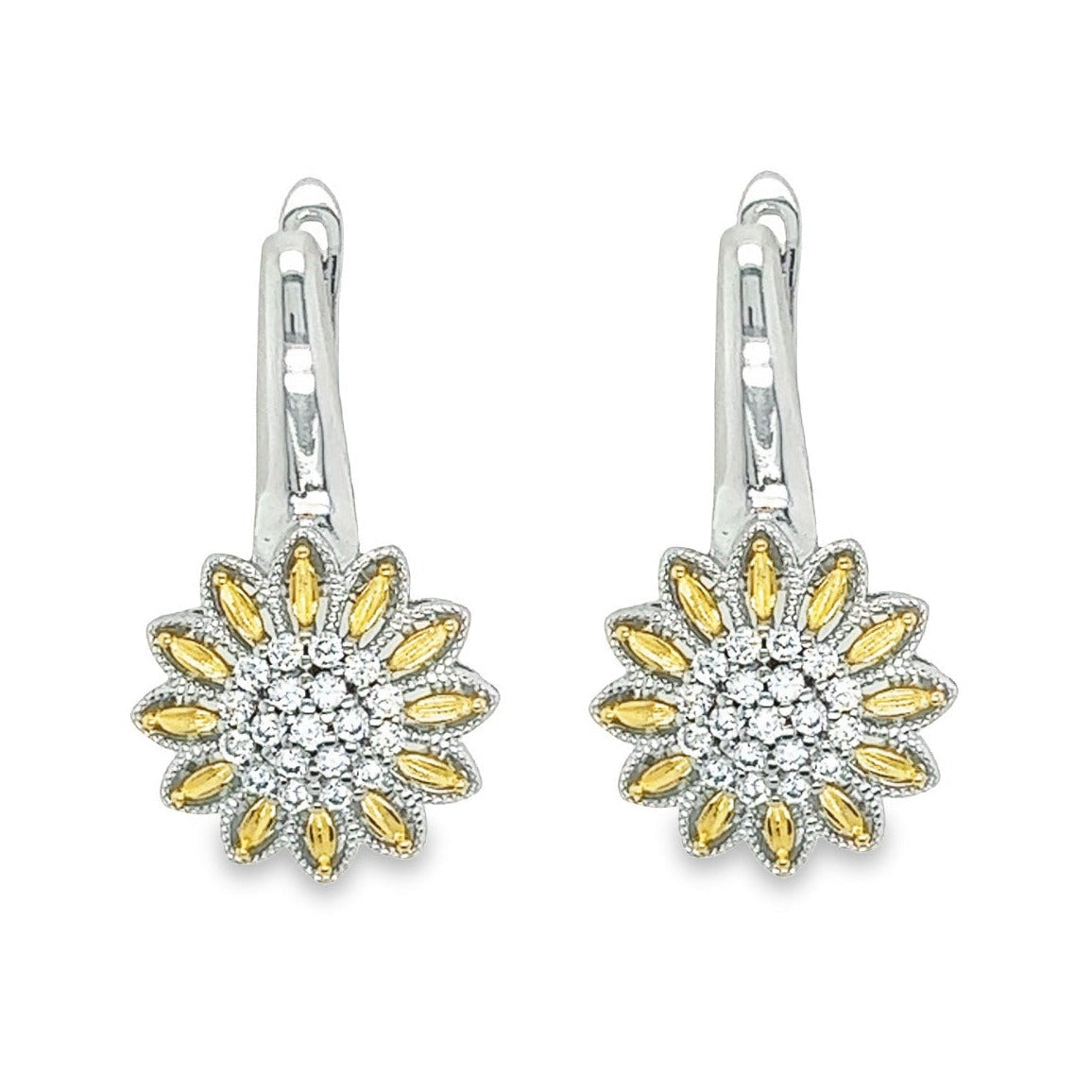 P51 Sunflower Earrings With Gold Pedals