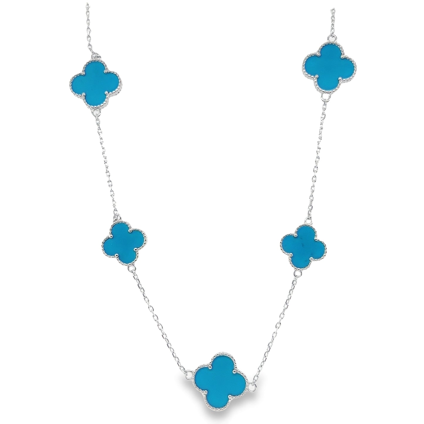 CA177 Collar Flor Azul 7 Tréboles Turquesas