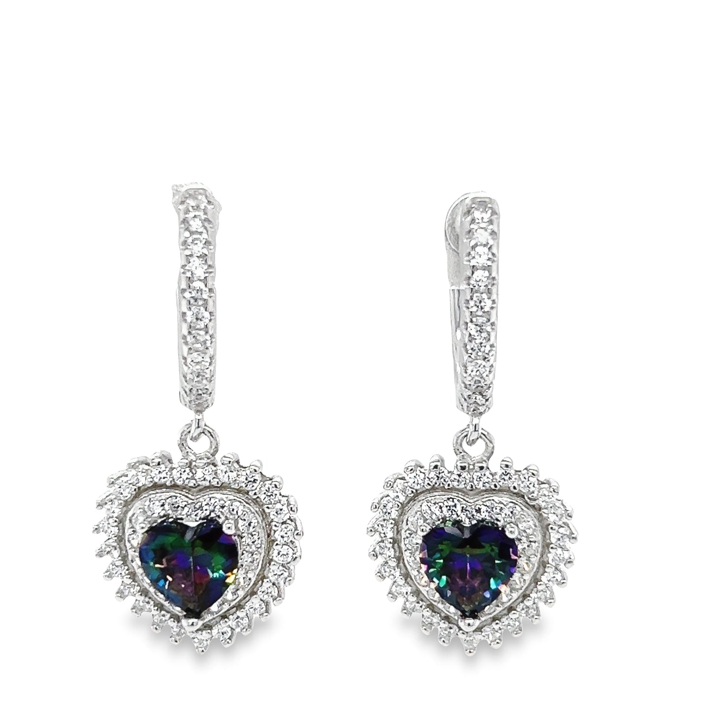 P499 Alexandrite stone with Heart CZ Hoops Earrings