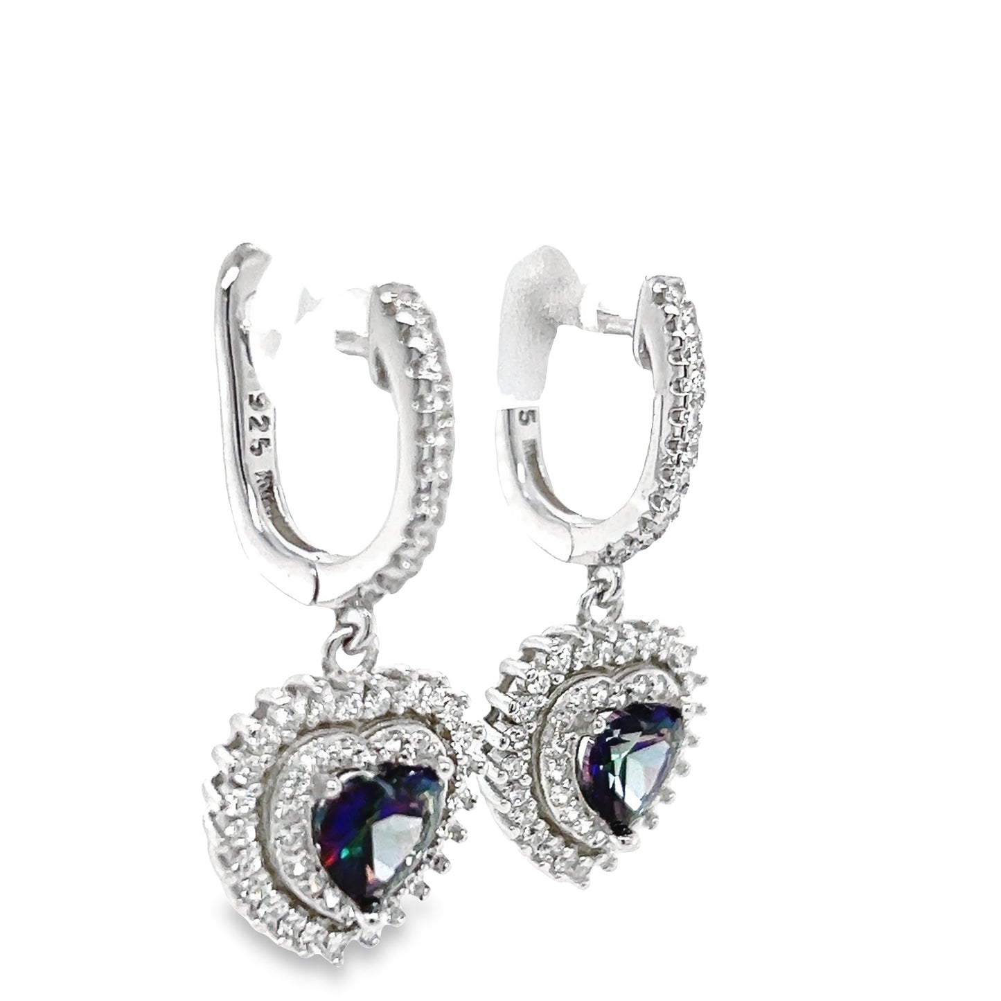 P499 Alexandrite stone with Heart CZ Hoops Earrings