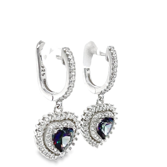 P499 Alexandrite stone with Heart CZ Hoops Earrings