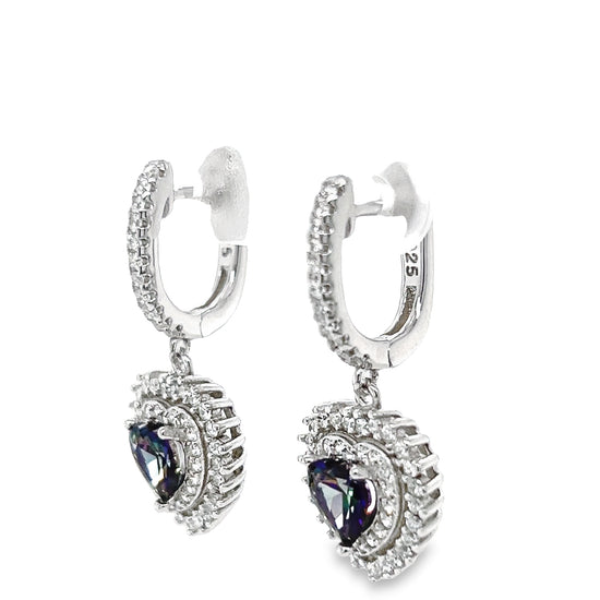 P499 Alexandrite stone with Heart CZ Hoops Earrings