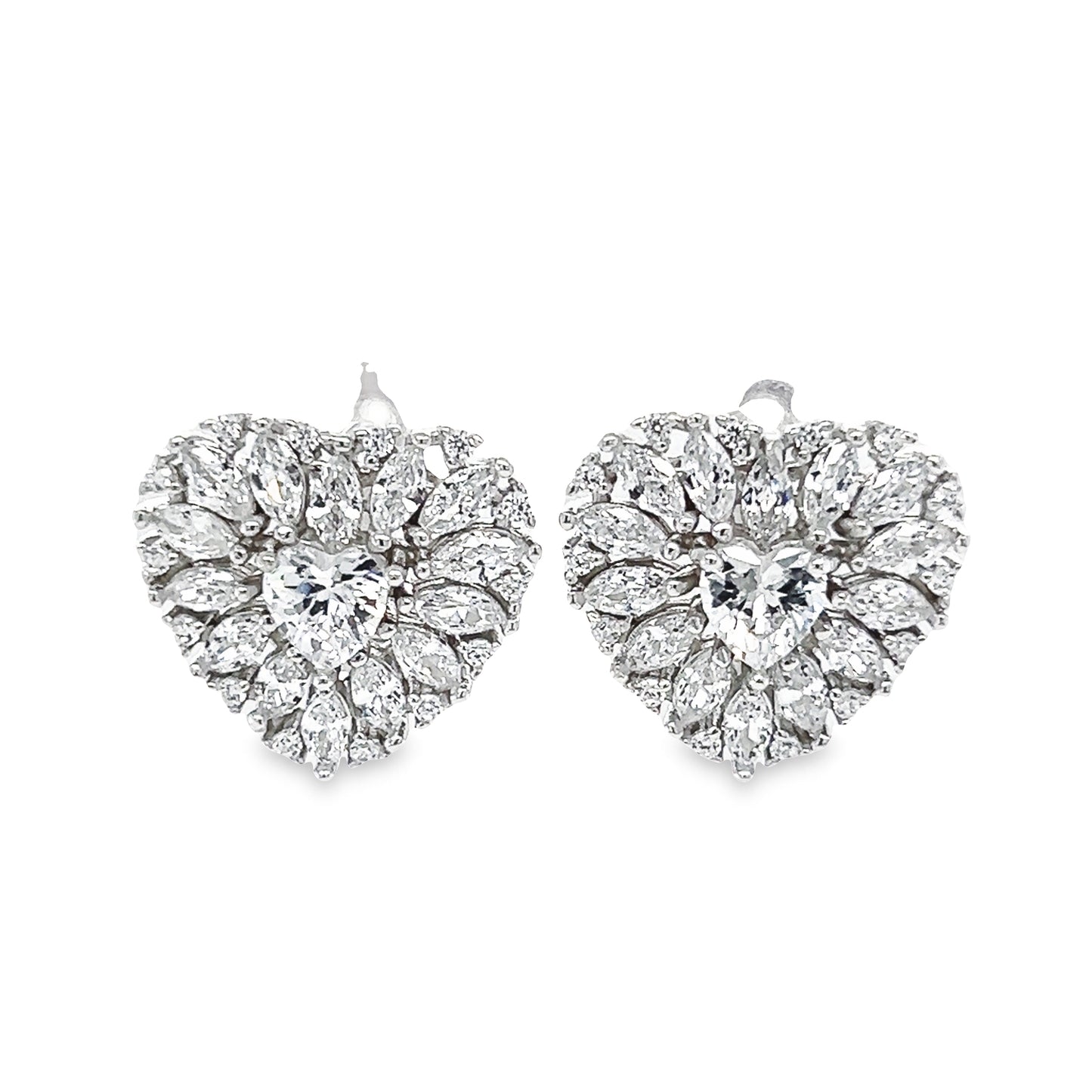 P501 CZ Heart Stone Hoops Earrings