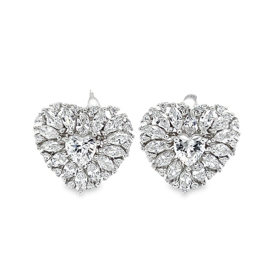 P501 CZ Heart Stone Hoops Earrings