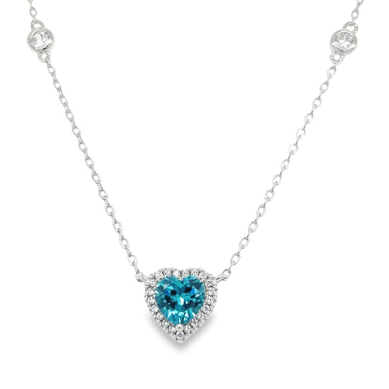 CA265 Blue Stone with Heart CZ Necklace